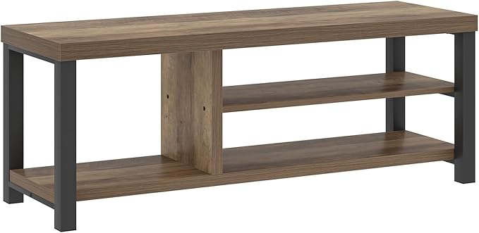 FOLUBAN Shoe Storage Bench, Industrial Entryway Bench, Modern Indoor Wood and Metal Shoe Rack Bench Seat for Bedroom, Hallway, Living Room, Rustic Oak, 47 Inch