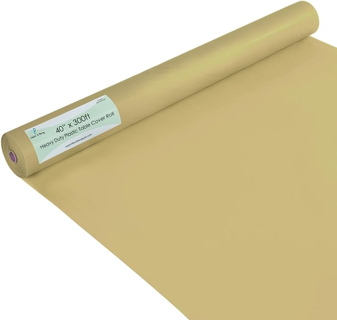 Craft And Party Gold Plastic Table Cover Roll, 40Inch X 300Feet Disposable Plastic Tablecloth, Banquet Rectangle Tablecover Roll