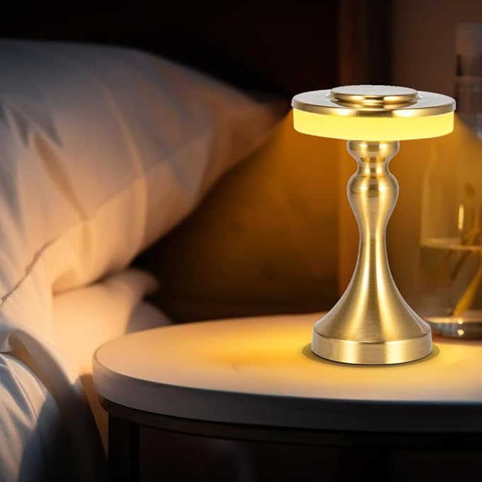 Portable Metal LED Table Lamp,Cordless Battery Table Lamp,3 Color Touch Control Rechargeable Desk Lamp,3-Levels Brightness Bedside Battery Lamp,Night Light