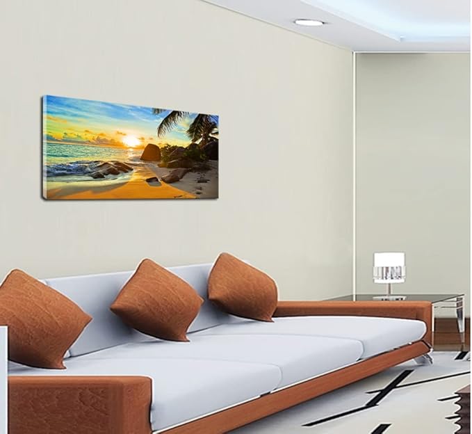 XXMWallArt FC1350 Canvas Wall Art Tropical Beach At Sunset Seascape Picture Paintings Artwork Prints Framed Ready to Hang for Home Office Bedroom Living Room Bathroom Kitchen Wall Decor