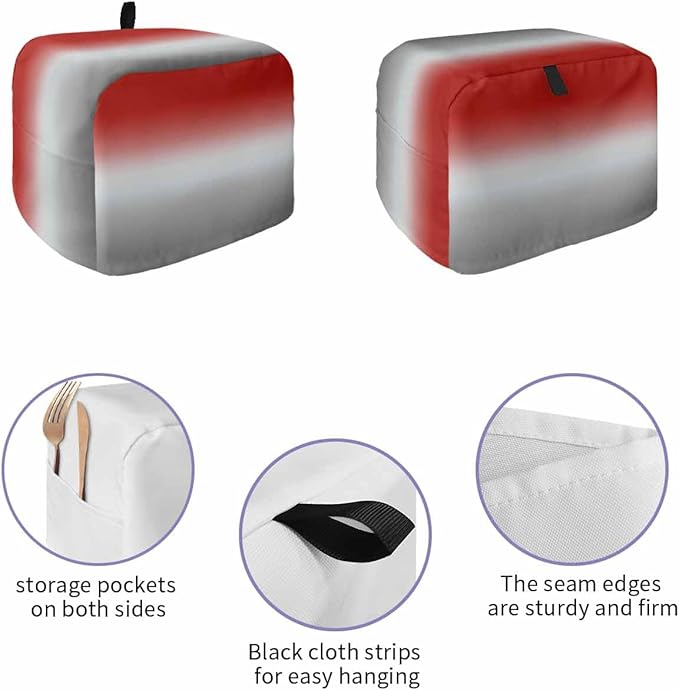 Toaster Cover 4 Slice Red Grey Ombre Toaster Oven Cover with Pockets Gradient Gradual Color Dustproof Bakeware Protector Small Kitchen Appliance Dust Covers and Fingerprint Protection for Women