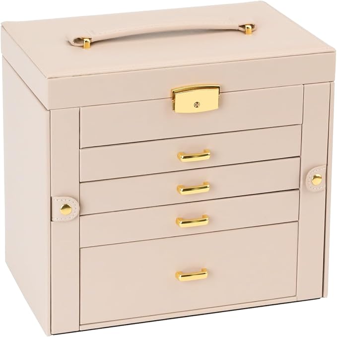 Jewelry Box for Women, 5-Layer Jewelry Organizers Box, Large Jewelry Storage Box for Girls, Jewelry Holder Organizers Gift for Valentine's Day, Christmas (Apricot)