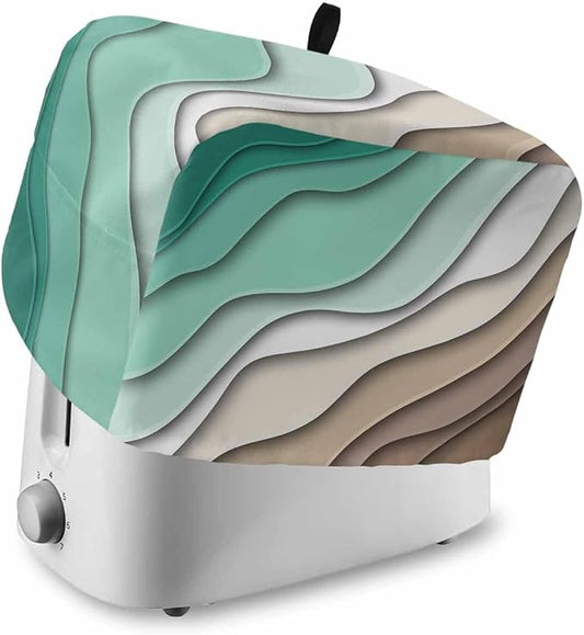 Toaster Cover 4 Slice Green Turquoise Modern Geometric Toaster Oven Cover with Pockets Brown Ombre Abstract Bakeware Protector Small Kitchen Appliance Dust Covers and Fingerprint Protection for Women