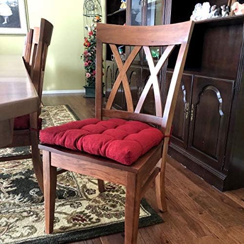 Barnett Home Decor Cotton Duck Red Dining Chair Pad with Ties - Medium Size 18 Chair Cushion - Latex Foam Fill - Machine Washable, Reversible, 100% Cotton, Made in USA (Fire Engine, Flame)