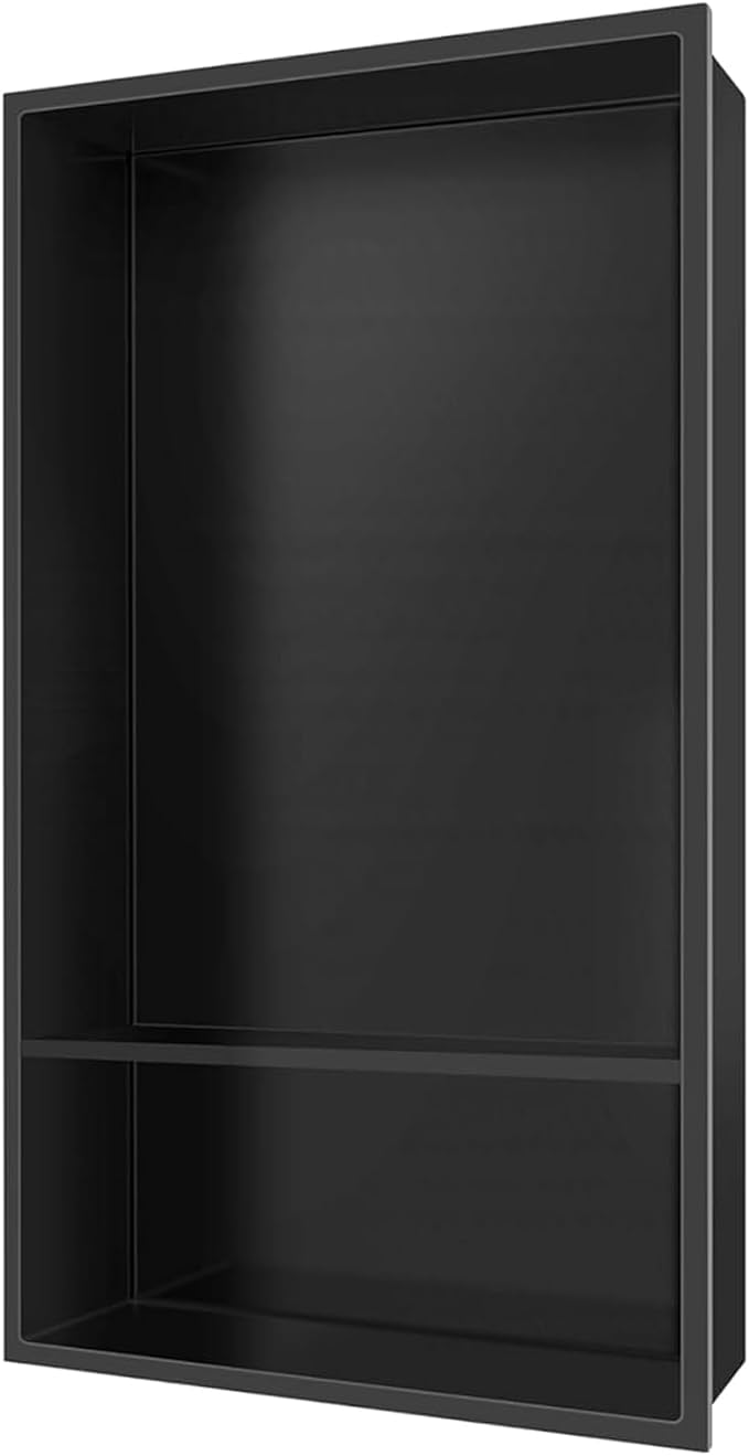 12" X 25" Stainless Steel Shower Niche Insert Tile Ready, Niche for Shower Wall, 2-Tier Recessed Shelves No Tile Needed for Bathroom Storage, Matte Black