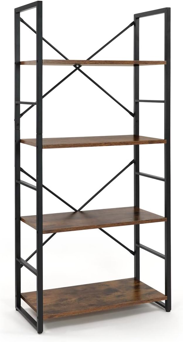 CAPHAUS 4 Tier Bookshelf, 24 Inch Width Free Standing Shelf, Bookcase Shelf Storage Organizer, Industrial Book Shelves for Home Office, Living Room, Kitchen, Rustic Oak Vintage Shelves & Metal Frame