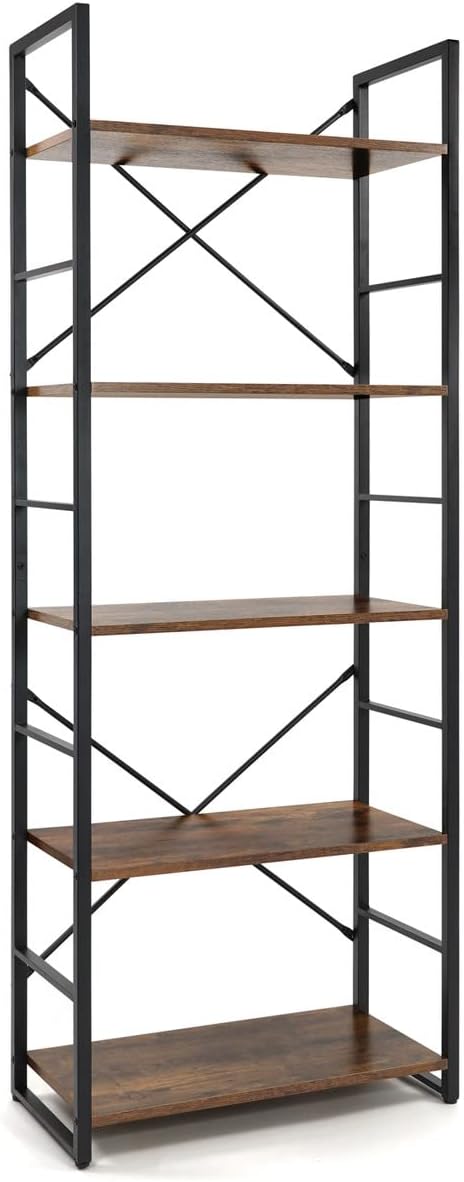CAPHAUS 5 Tier Bookshelf, 24 Inch Width Free Standing Shelf, Bookcase Shelf Storage Organizer, Industrial Book Shelves for Home Office, Living Room, Kitchen, Rustic Oak