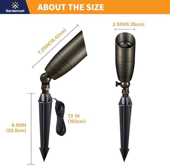 Solid Brass 12V LED Landscape Lighting Kit (12 Pack Spotlights) with 300W Low Voltage Transformer and Mechanical Timer and 250 Feet Wire and 50Pack Connectors for Outdoor Garden Patio