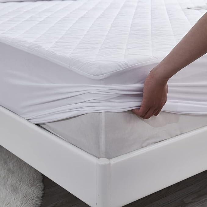 Queen Waterproof Mattress Pad, 8-21" Deep Pocket Protector Ultra Soft Quilted Fitted Topper Cover Breathable Fit for Dorm Home Hotel - White
