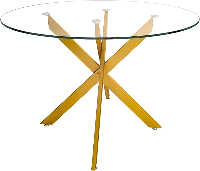 Round Glass Dining Table,Glass Dining Room Table with Tempered Glass Tabletop and Metal Legs, Modern Style Round Kitchen Table for Home, Kitchen, Dining Room
