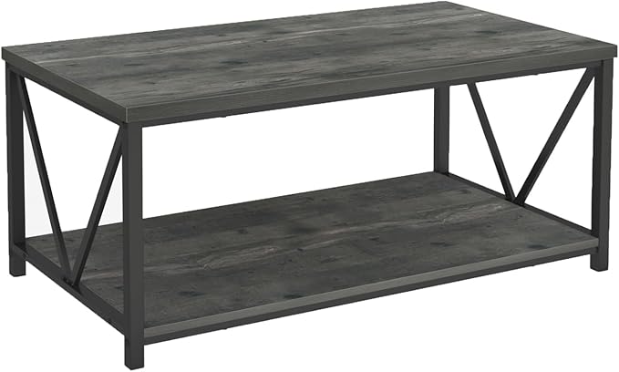 EXCEFUR Coffee Table, Rustic Wood and Metal Center Table for Living Room, 39.3 Inch Grey