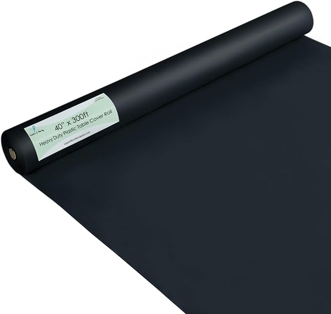 Craft And Party Black Plastic Table Cover Roll, 40Inch X 300Feet Disposable Plastic Tablecloth, Banquet Rectangle Tablecover Roll