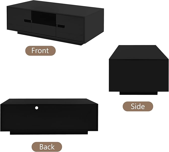 Modern High Gloss LED Coffee Table 47.2-Inch Wooden Center Cocktail Table with Storage & 16 Colors LED Light for Living Room, Black