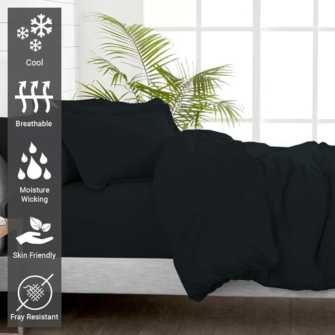 Pizuna Pure 100% Cotton Twin Duvet Cover Set, Luxurious 400 Thread Count Long Staple Cotton Sateen Weave with Button Closure (Combed Black Cotton Duvet Cover Twin)