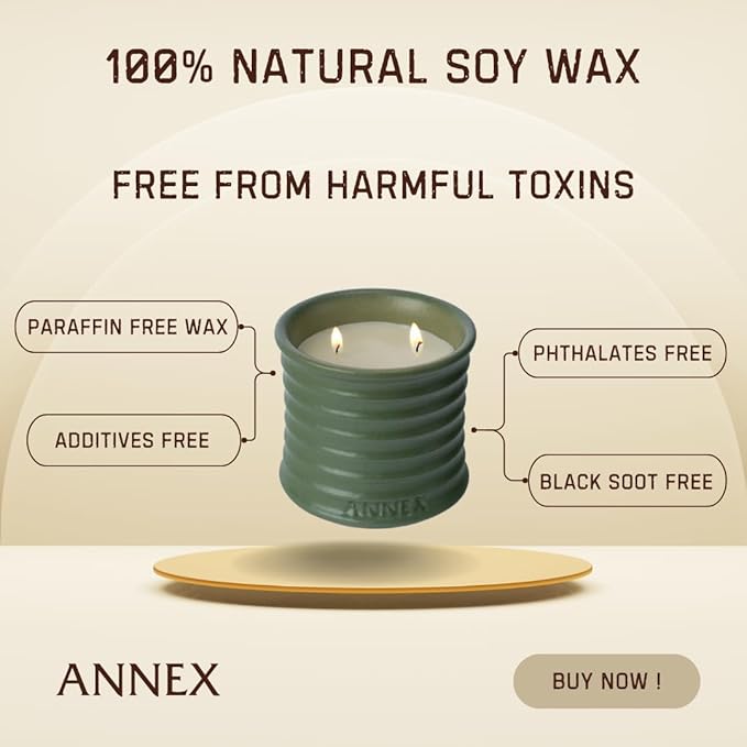 Scented Luxury Candles in Handmade Ceramic Jars, Soy Wax | Woody Wood – Oud & Agarwood, Large Candle | Non Toxic, 2 Wicks, Reusable Big Olive Green Jar | Natural Spring Aromatherapy for Women & Men