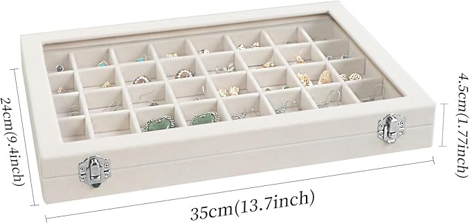 Wudygirl Large Jewelry Organizer Box with 40 Compartments Earring Holder Organizer Velvet Ring Display and Necklace Storage Tray Jewelry Box for Women (Beige Velvet)