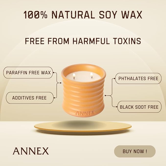 Scented Luxury Candles in Handmade Ceramic Jars, Soy Wax | Orange Blossom – Orange & Mimosa, Large Candle | Non Toxic, 2 Wicks, Reusable Big Orange Jar | Natural Spring Aromatherapy for Women & Men