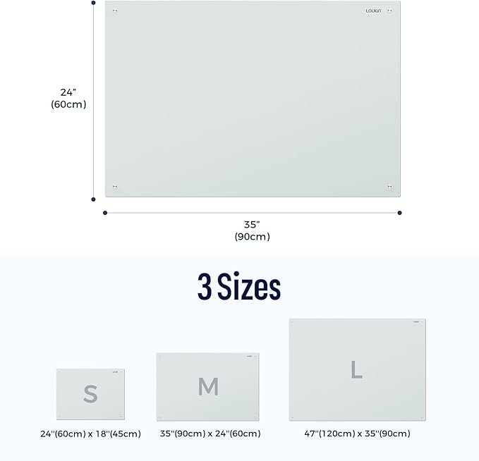 Loukin Glass Whiteboard for Wall, Magnetic Dry Erase Glass Board, Framless Surface White Board for Office, School, Dry Erase Whiteboard Set Includes Cleaner & Eraser & Marker (24" x 36")