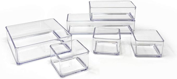 Isaac Jacobs 6-Tray Clear Acrylic Organizer Set, (Six Individual Trays), Multi-Purpose, Stackable Storage Solution for Makeup, Crafts, Desk, School, Office Supplies & More, for Bathroom, Kitchen