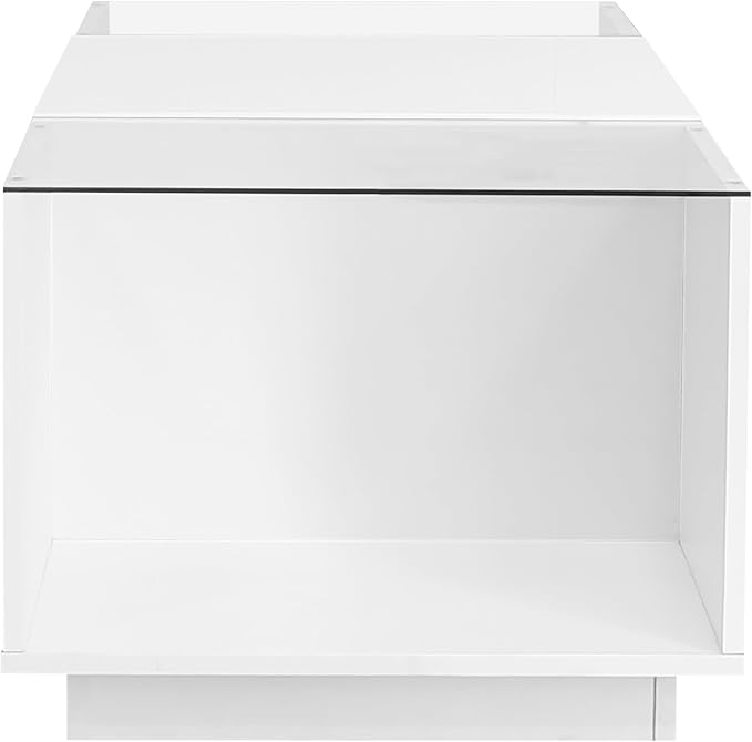 Modern High Gloss Coffee Table with Storage, 41.3-Inch Glass Top Center Cocktail Table with Drawers for Living Room, White