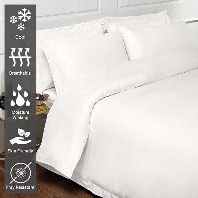 Pizuna Pure 100% Cotton King Duvet Cover Set, Luxurious 400 Thread Count Long Staple Cotton Sateen Weave with Button Closure (Combed Off White Cotton Duvet Cover King)