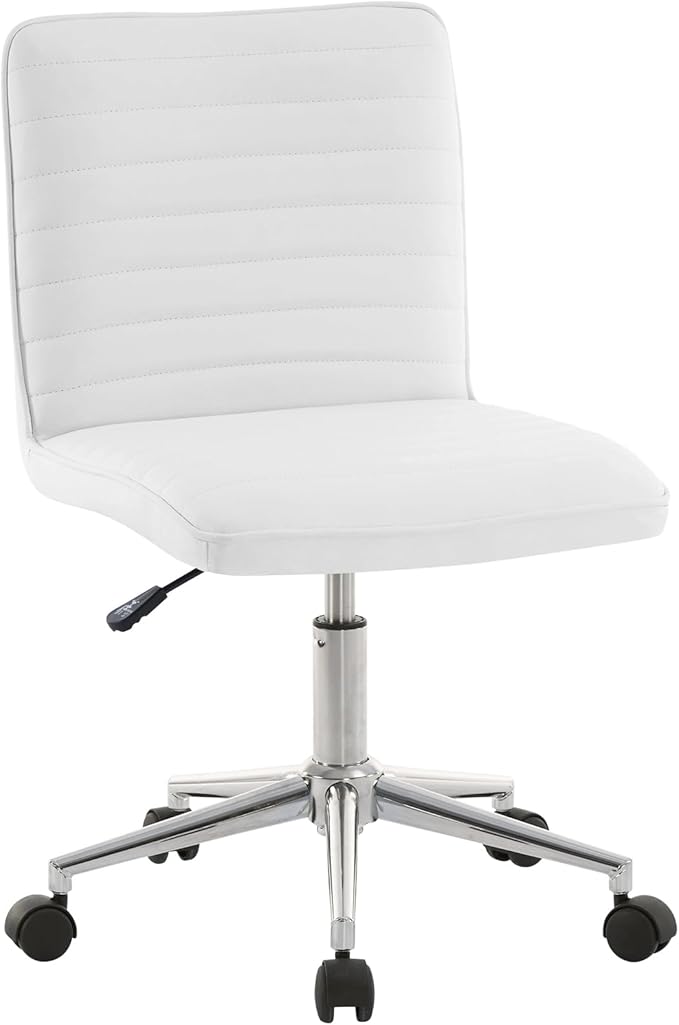 Furnimart Faux Leather Mid-Back Armless Office Desk Adjustable Task Chair Home Office Chair Small Swivel Chair Dorm Chair with Smooth Casters (PU White)
