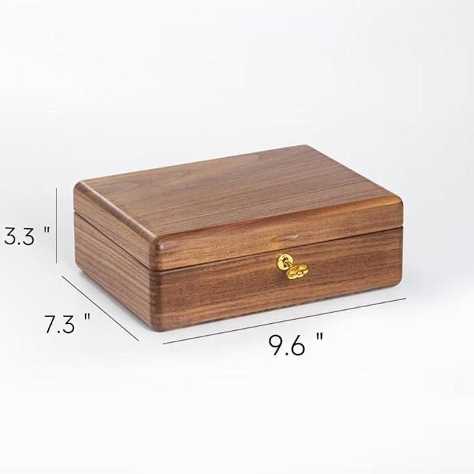 Bescott 2 Layer Solid Black Walnut Wooden Jewelry Box with Lock and Key for Women Wood Vintage Organizer for Men Earrings Rings Necklaces Bracelet Watch Storage Mother's Day Gift