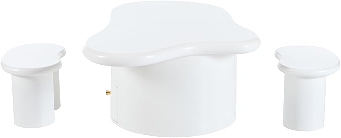 WILLIAMSPACE 38.2" Cloud Coffee Table Set of 3, Modern Irregular Shape Coffee Table with 2 Drawers & 2 Small Stools, Storage Center Table Accent Side End Table for Living Room Apartment, White