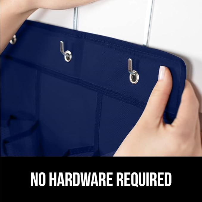 GORILLA GRIP Over the Door Shoe Organizer, 24 Large Breathable Mesh Pockets, Space Saving Hanging Storage Holder, Closet Rack Hanger Holds Up to 40 lbs, Hangs on Closets for Shoes, Accessories, Navy