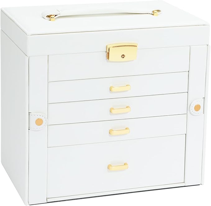 Jewelry Box for Women, 5-Layer Jewelry Organizers Box, Large Jewelry Storage Box for Girls, Jewelry Holder Organizers Gift for Valentine's Day, Christmas, New Year (White)