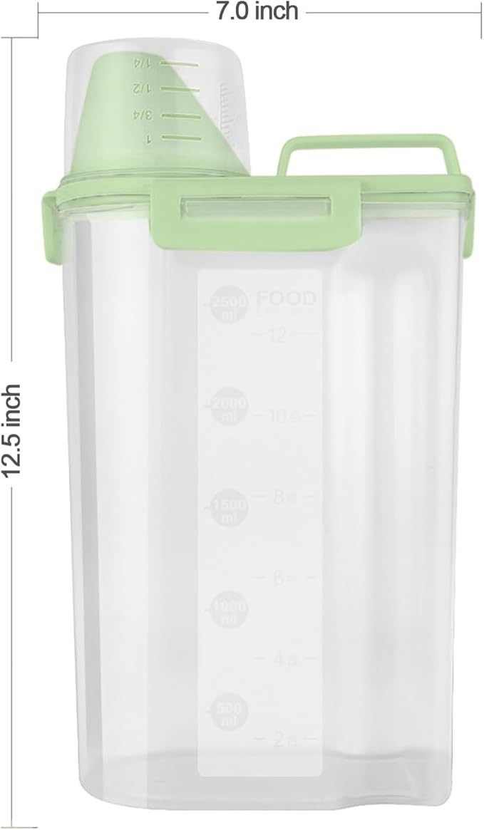Rice Airtight Dry Food Storage Containers, BPA Free Plastic Storage Bin Dispenser with Pourable Spout, Measuring cup for Cereal, Flour and Baking Supplies, Include a Stainless Steel Whisk