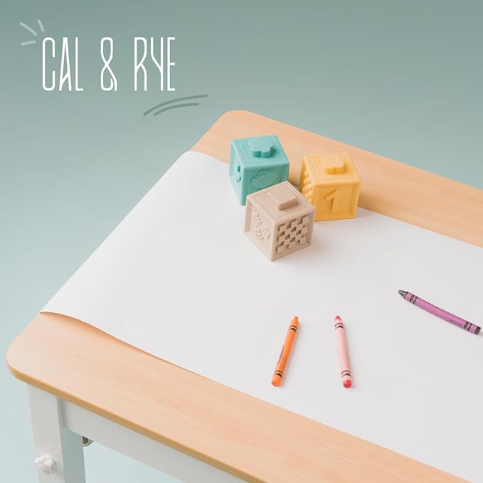 Art Table for Kids - 3 in 1 Kids Table and Chairs Set (2 Chairs Included), White Wooden Craft Table for Kids with Bookshelf and Paper Roller, Arts & Crafts Activity Table - Kids Art Table by Cal & Rye