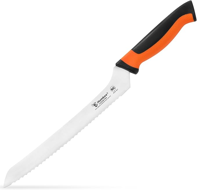 8-Inch Offset Serrated Bread Knife, Premium High Carbon Stainless Steel Blade Knife for Bread with Ergonomic Handle, NSF Certified, DT-31 Series, Orange