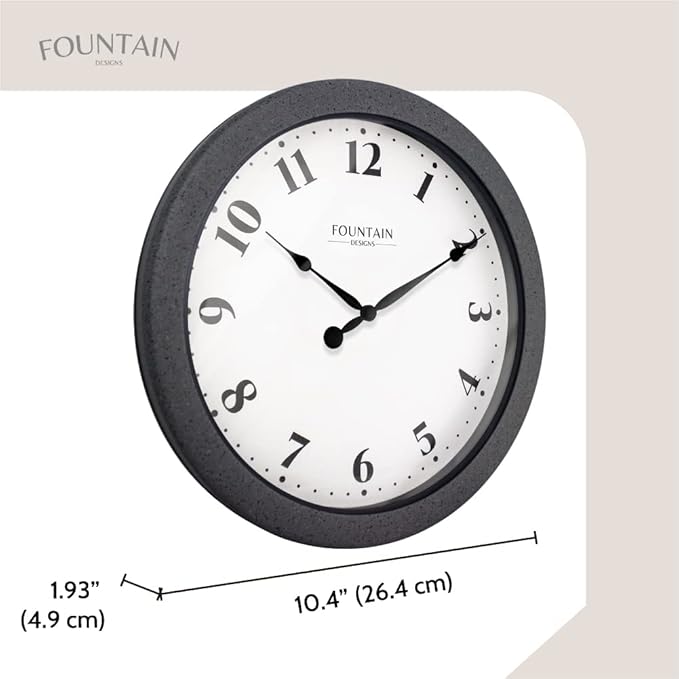 Nordic 10.4 Inch Small Indoor/Outdoor Clock, Waterproof & Weatherproof Clock for Bathroom,Patio and Pool,Modern Style,Gray Sandstone Finish