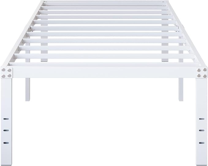 18 Inch Twin XL Bed Frame Heavy Duty No Box Spring Needed Metal Platform with Maximum Storage, Easy to Assembly, Noise Free, White