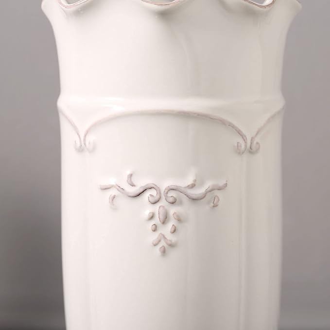 hjn White Vase for Flowers, Ceramic vase for Home Decor French Rustic Vase for Kitchen/Table/Living Room/Shelf/Mantel/Office-Height-11.6"
