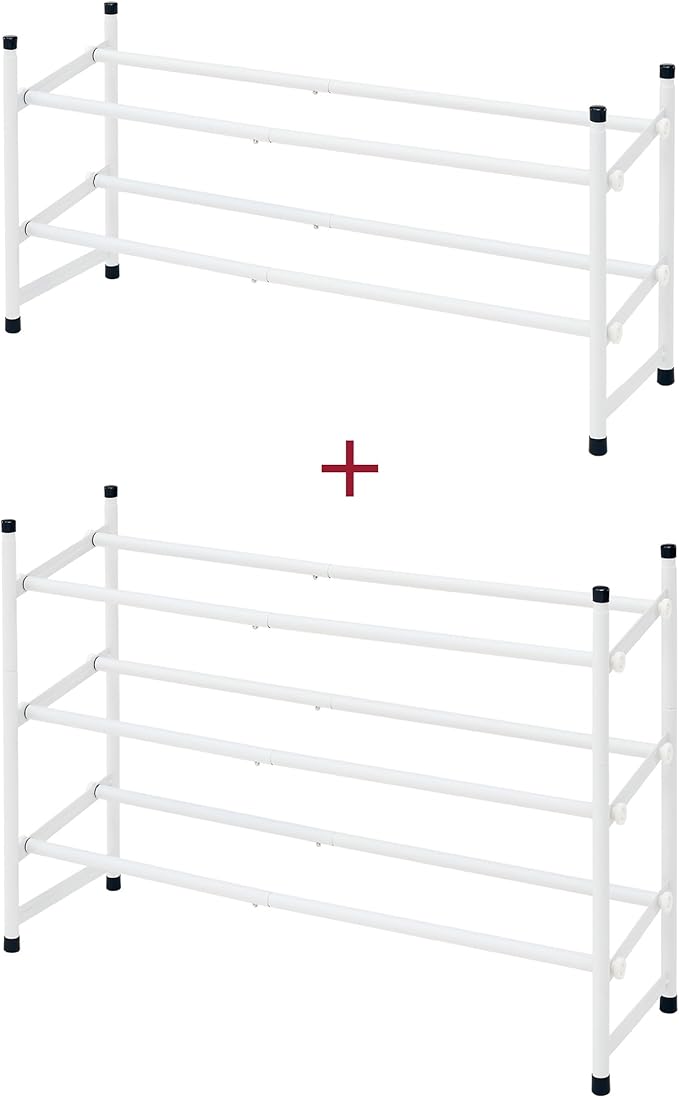 Tajsoon Expandable Shoe Rack for Closet 2 Tier, 28“-41“ Adjustable & Stackable Shoe Shelf Storage, Metal Shoe Rack Organizer for Front Door Entrance, Closet, Garage, Entryway, White