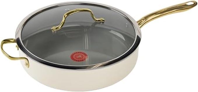T-Fal Preserve Ceramic Nonstick Saute Pan with Lid 5.5 Qt, Oven and Broiler Safe up to 350°F Cookware, Frying Pan, Stay-Cool Handle, Skillet Pots and Pans, Beige