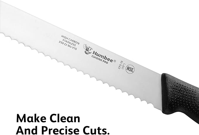 10 Inch Cuisine Pro Serrated Bread Knife, Premium Stainless Steel Wave Edge Razor Sharp Blade Knife for Bread, Dishwasher Safe, NSF Certified, Black