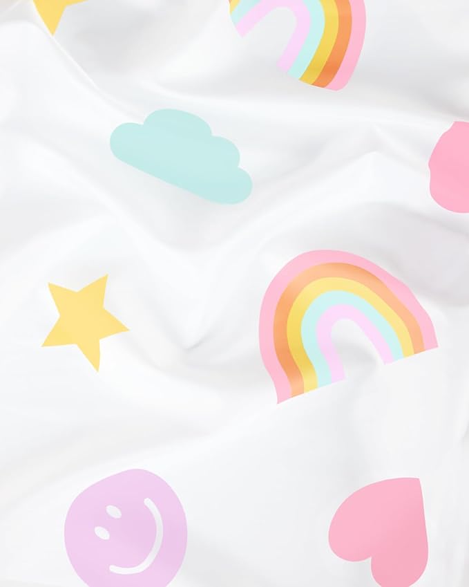xo, Fetti Smiley Face Disposable Tablecloth - 9ft. | Rainbow Birthday Decorations, Pastel Table Cover, Preppy Girls Table Cloth, Unicorn Bday, Pink Happy Birthday Party