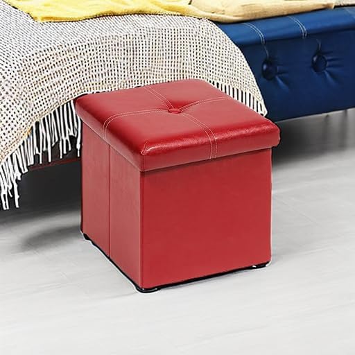 B FSOBEIIALEO Folding Storage Ottoman, Faux Leather Footrest Seat Coffee Table Toy Chest for Kids, Red 11.8"x11.8"x11.8"
