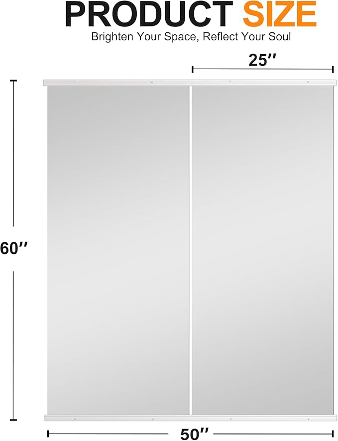 Delma Large Full Body Mirror for Yoga, Frameless Wall-Mounted Glass Panel (60"x25"-White) 2PCS for Home, Garage, Bedroom & Bathroom