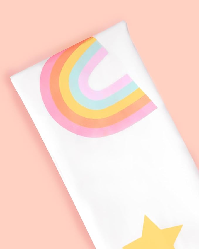 xo, Fetti Smiley Face Disposable Tablecloth - 9ft. | Rainbow Birthday Decorations, Pastel Table Cover, Preppy Girls Table Cloth, Unicorn Bday, Pink Happy Birthday Party