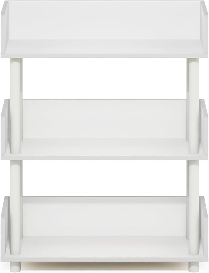 Furinno Turn-N-Tube 3-Tier Freestanding Multipurposes Display Rack, Bookshelf, White/White