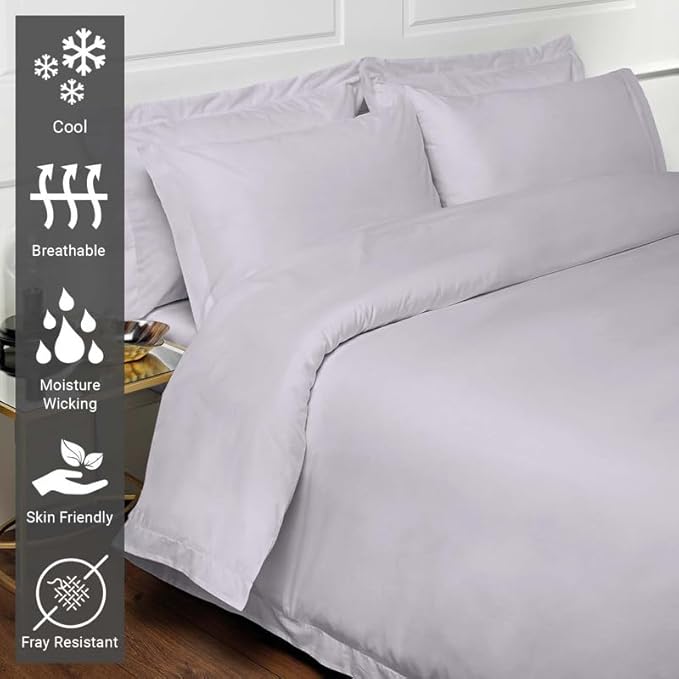 Pizuna Pure 100% Cotton Full Duvet Cover Set, Luxurious 400 Thread Count Long Staple Cotton Sateen Weave with Button Closure (Combed Violet Grey Cotton Duvet Cover Full)