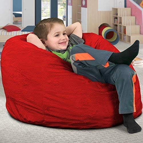 Ultimate Sack Kids Bean Bag Chair, Oversize Bean Bag Chair for Adults, Comfy Chair Bean Bag Couch Lounge Sofa Loveseat Furniture | Red Suede