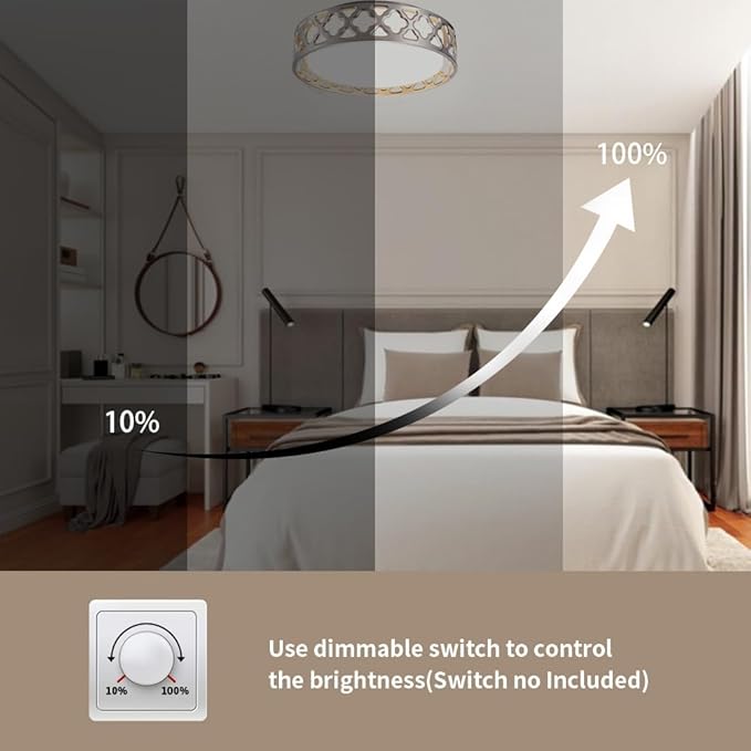 Flush Mount Ceiling Light, LED Light Fixture Ceiling Mount with Brushed Nickel Finish, 12inch 3000K/3500K/4000K/5000K/6000K Dimmable Ceiling Light for Hallway, Bedroom, Laundry Room