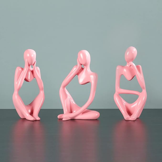 Thinker Statue Gold Decor Abstract Art Sculpture, Golden Resin Collectible Figurines for Home Living Room Office Shelf Decoration,Great Gifts Ideas (Pink)
