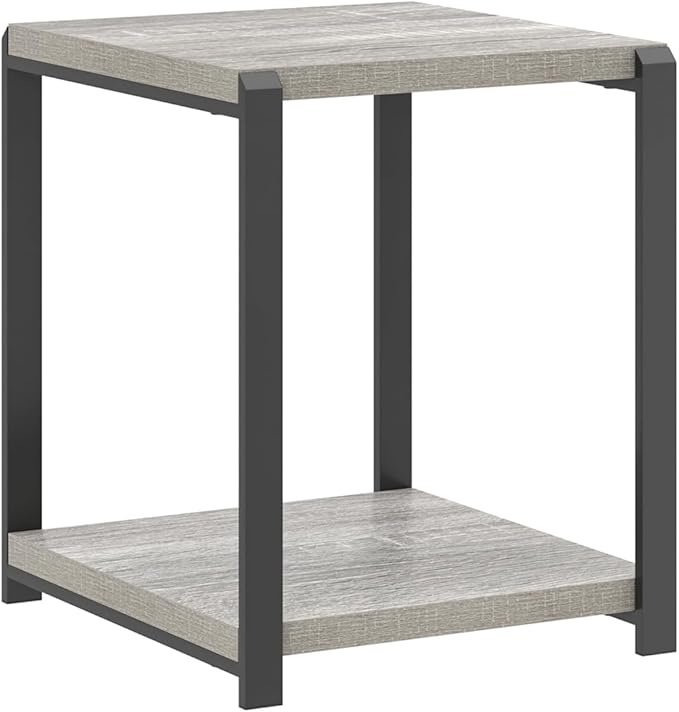 FOLUBAN Modern Side Table, Square End Table with Storage for Living Room Office, Rustic Bedside Table for Bedroom, Small Spaces, Light Grey