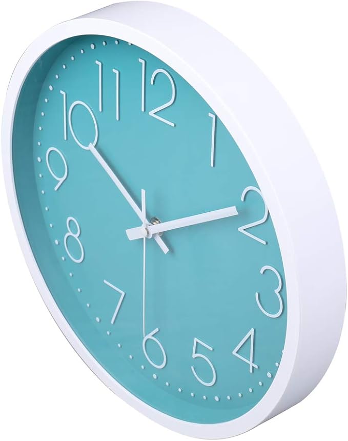 jomparis 12 Inch Silent Non-Ticking Battery Operated Round Turquoise Wall Clock Easy to Read for Pool/Home/Office/School/Kitchen/Bedroom/Living Room Teal Clocks